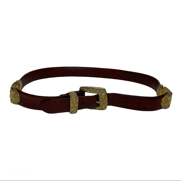 Fossil Brown Metal Hinge Accent Boho Western Belt Size L - Picture 10 of 14